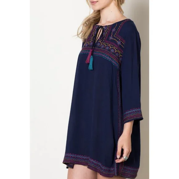 THML Embroidered Shift Dress, Navy - Picture 3 of 7